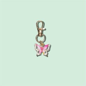 Gold and Pink Butterfly Charm Keychain